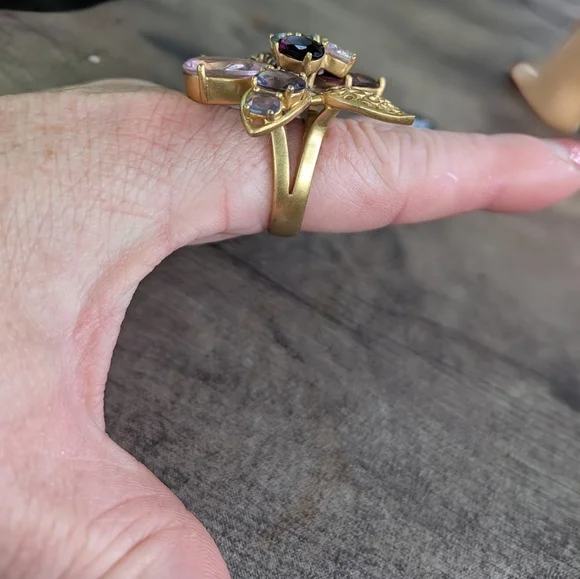 SUPER EUC 💐 COACH 💐FLOWER🍸STATEMENT COCKTAIL GEMSTONE RING🍸GOLD OVERLAY sz 7 - Picture 3 of 7